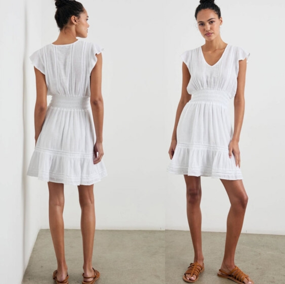 RAILS TARA LINEN BLEND DRESS WHITE XS